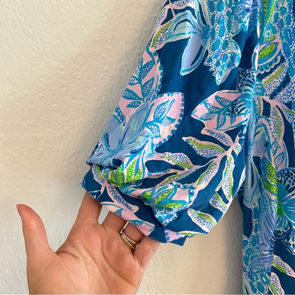 Lilly Pulitzer Kessler  Blue‎ Floral Dress wrap dress puff sleeve - Picture 5 of 7